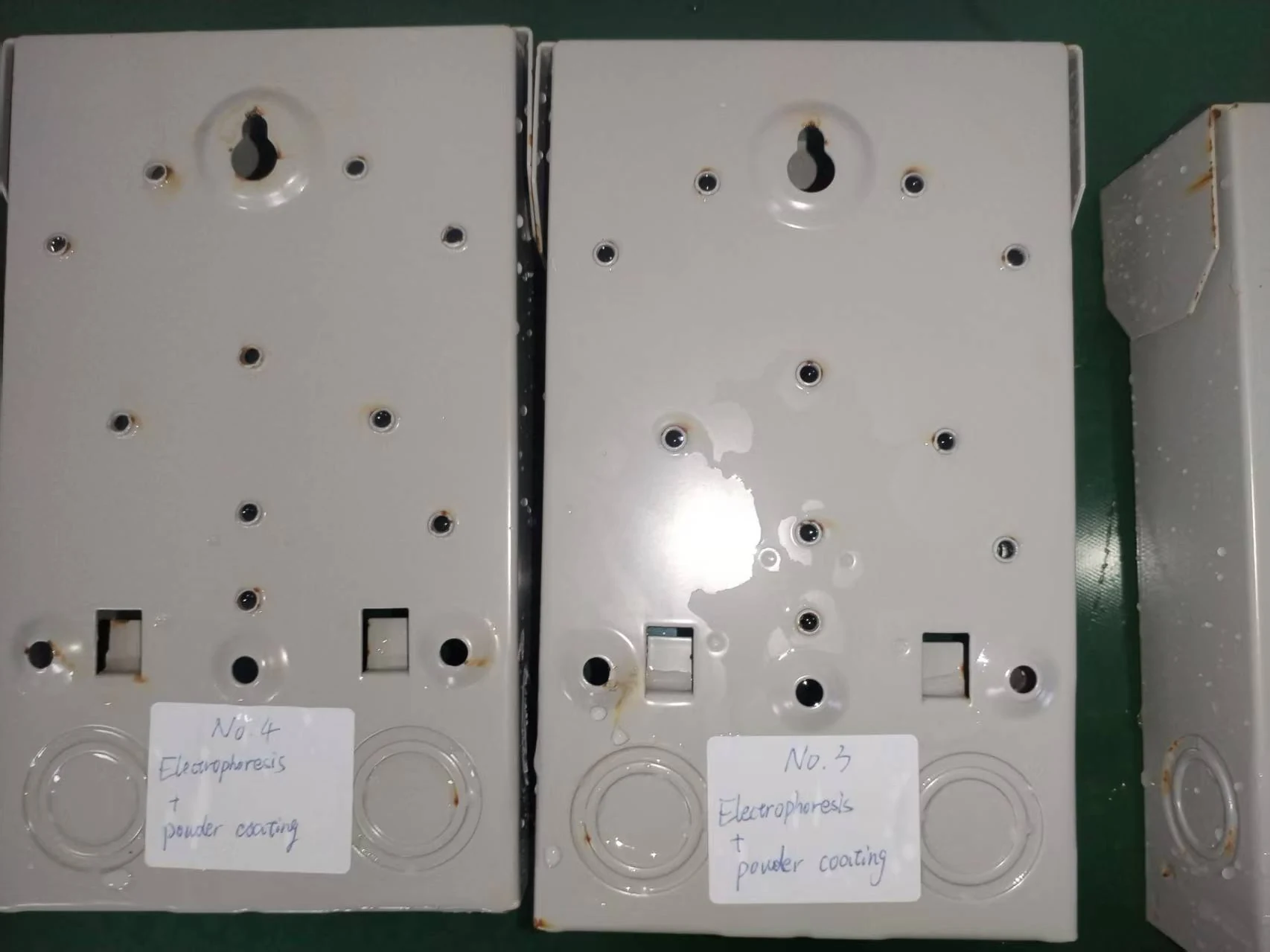 Electrophoretic coating plus powder coating samples after 243 hours